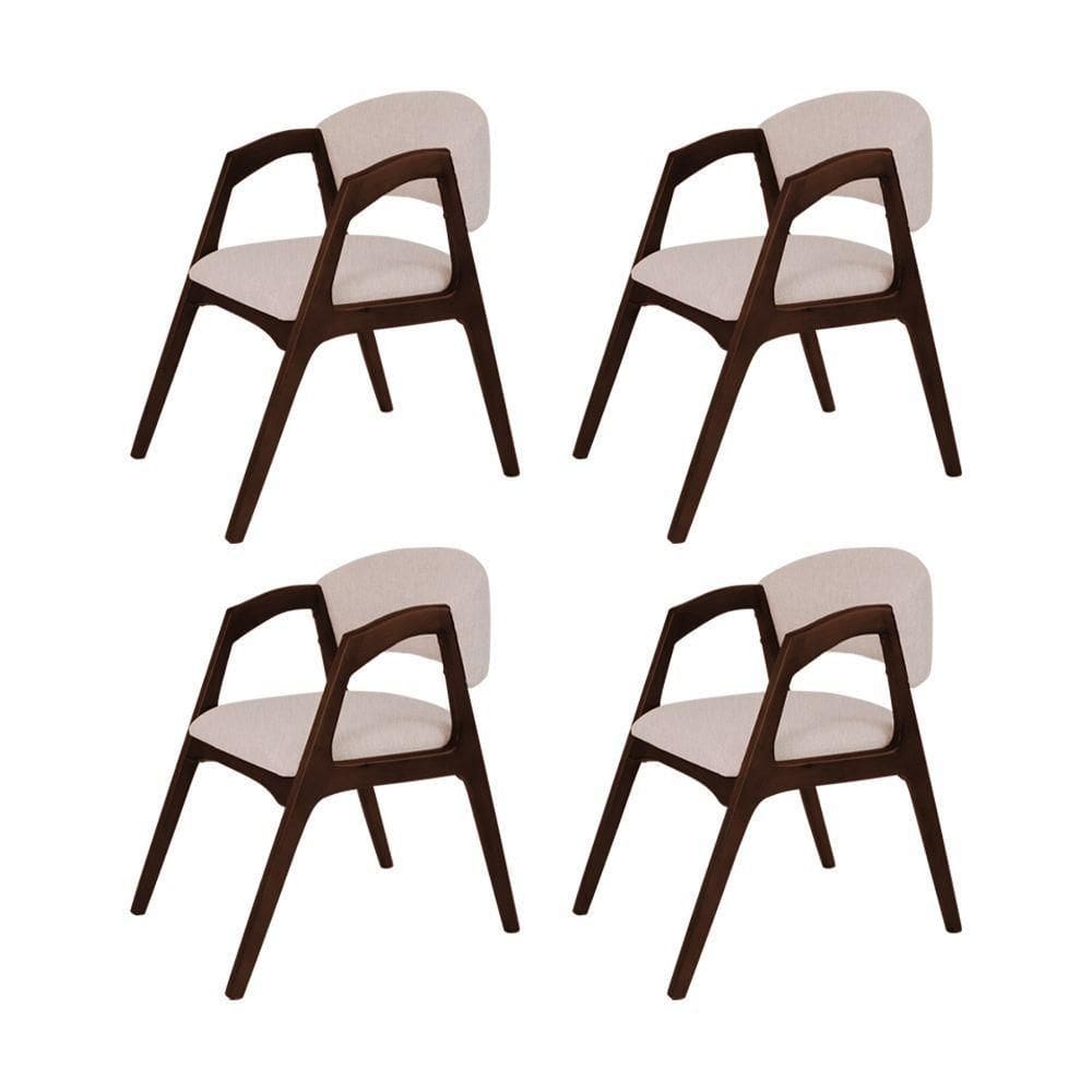 Conjunto Com 4 Cadeiras De Jantar Estofada Gabriela Em Madeira E Mdf Castanho Linho Bege