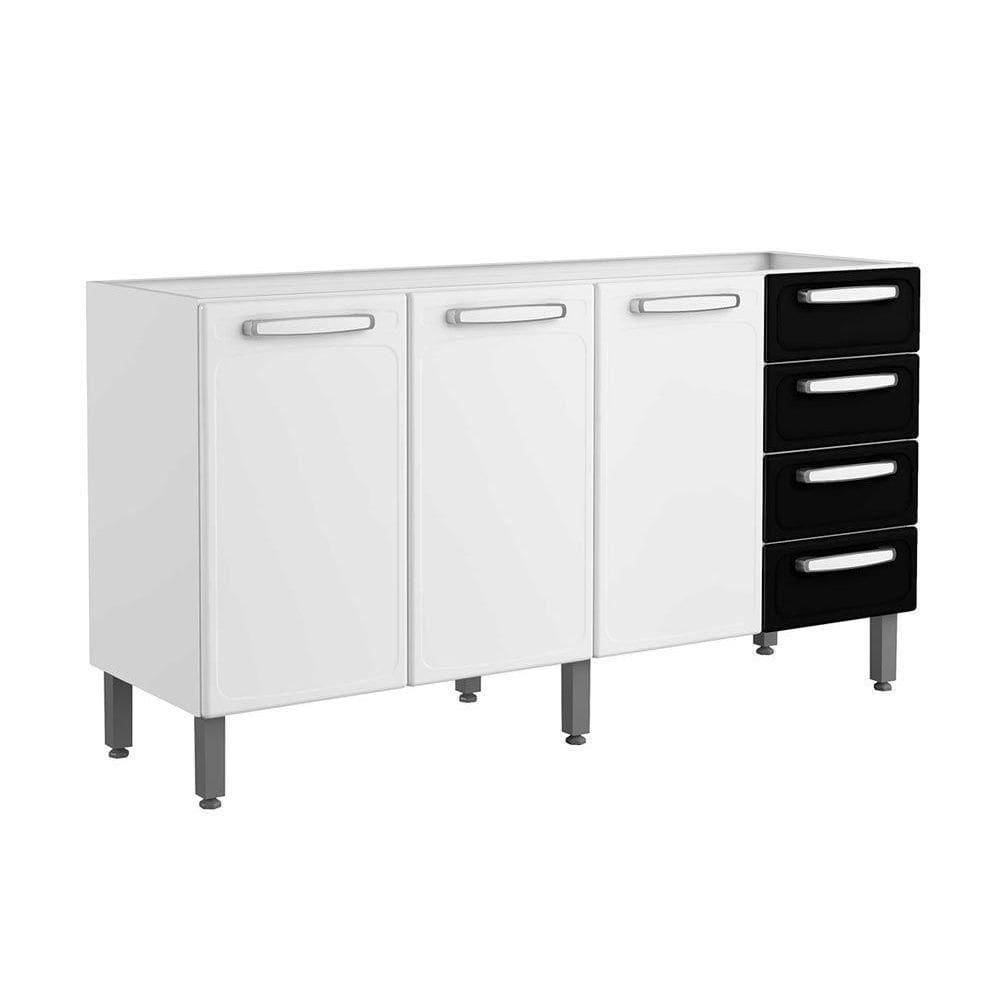 Gabinete P- Pia Cozinha Balcão Evidence 7028 C- 3 Portas E 4 Gavetas S- Tampo 160cm Branco-preto - Bertolini