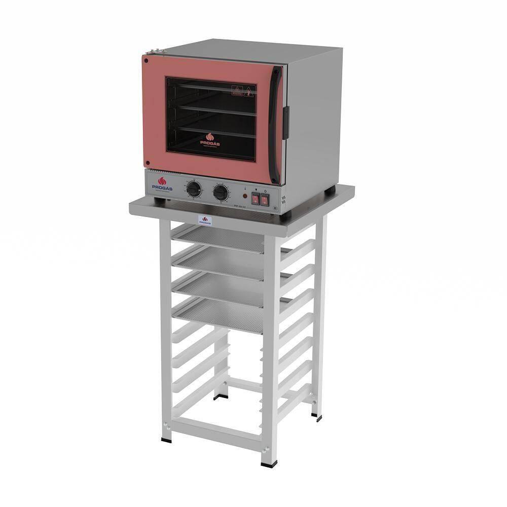 Forno Turbo Prp-004 G2 110V Rosa + Bancada Mes-004 Progás + 4 Assadeiras Cimapi 110V