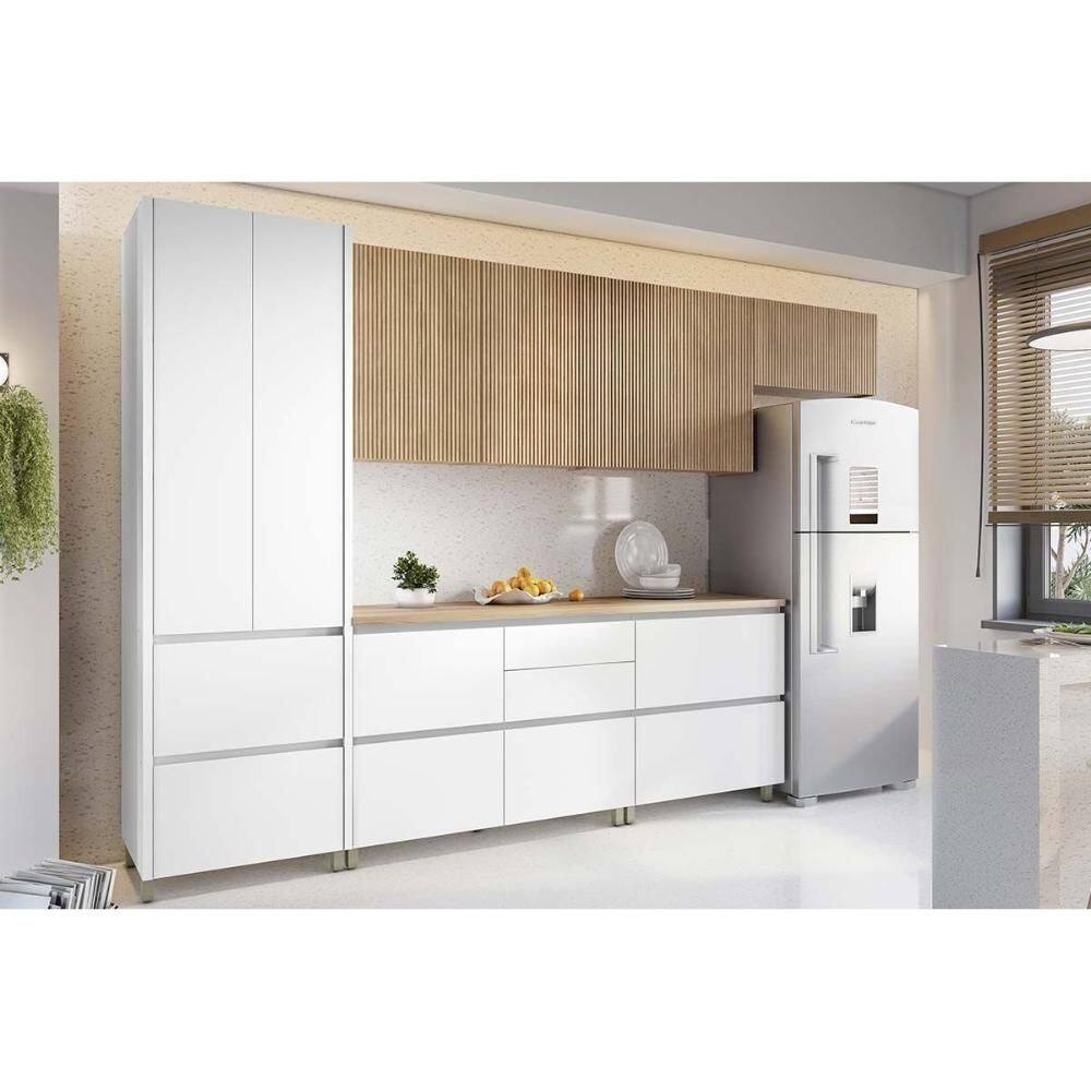 Cozinha Modulada Nesher Rainha 6 Peças (3aéreos+2balcões+1paneleiro) C6p89 Nature-branco-nesher