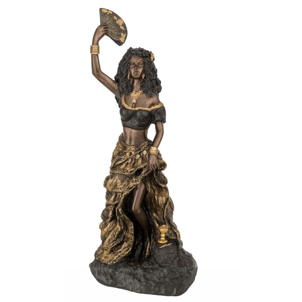 Escultura Dama Da Noite Negra Dourada 25 Cm Em Resina