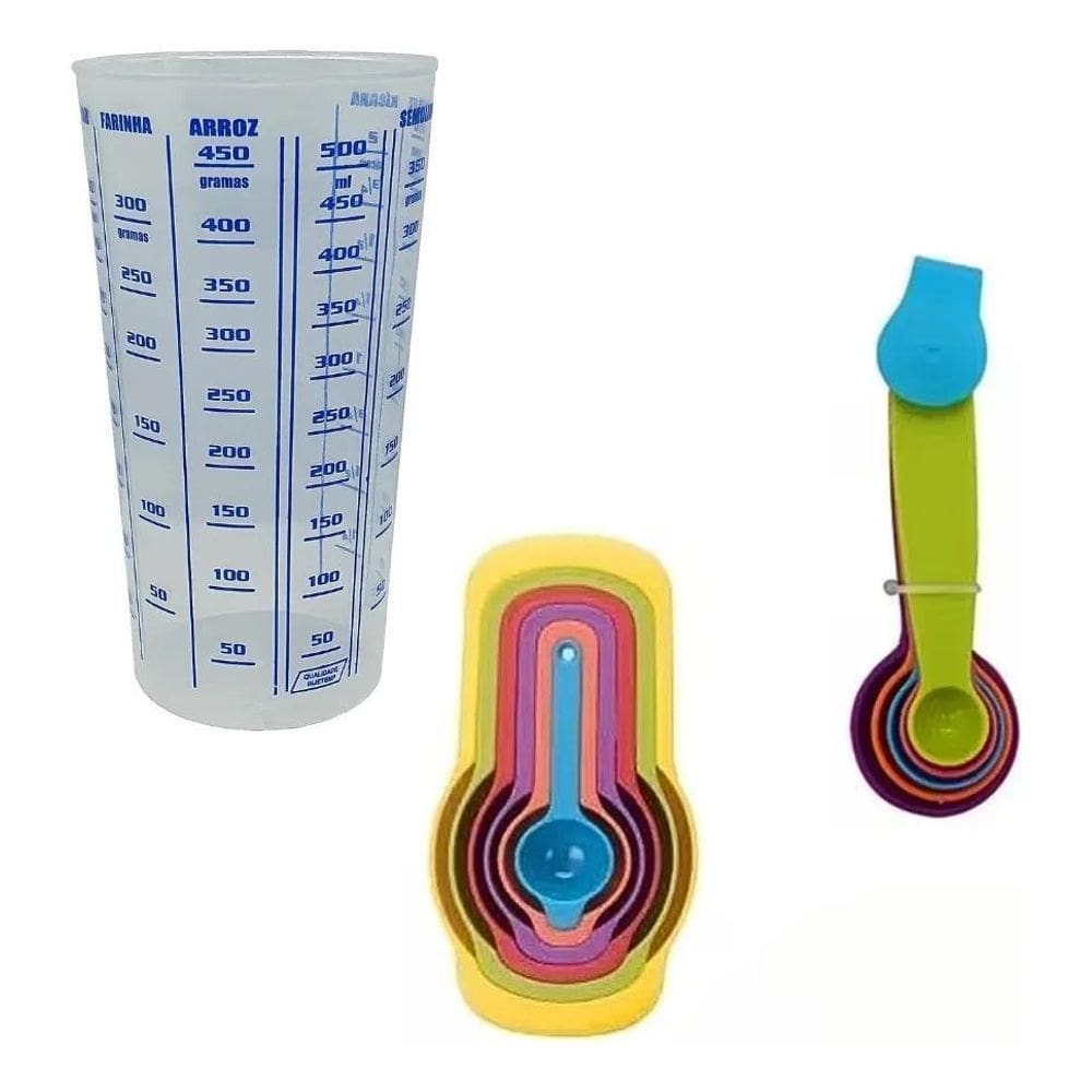 2X Kit Copo Medidor E 6 Colheres De Medidas