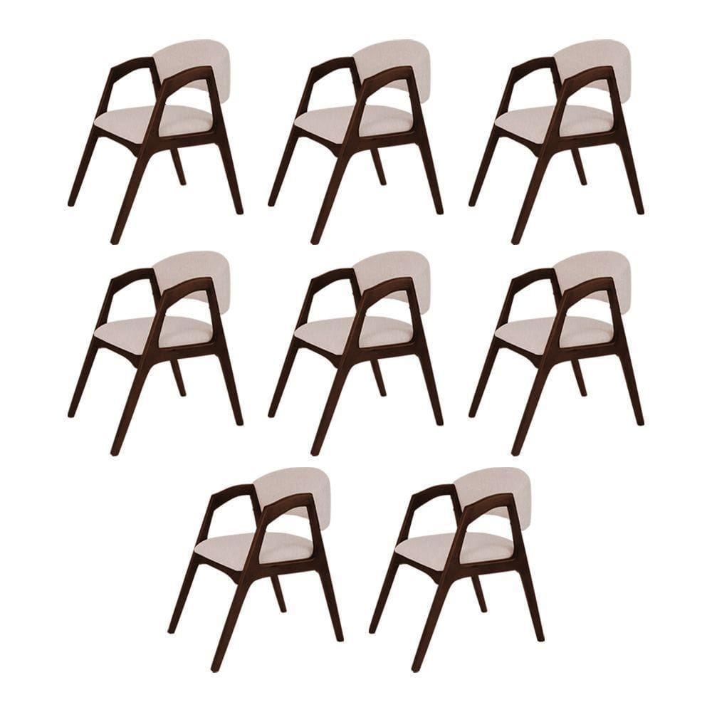Conjunto Com 8 Cadeiras De Jantar Gabriela Em Madeira E Mdf Castanho Linho Bege