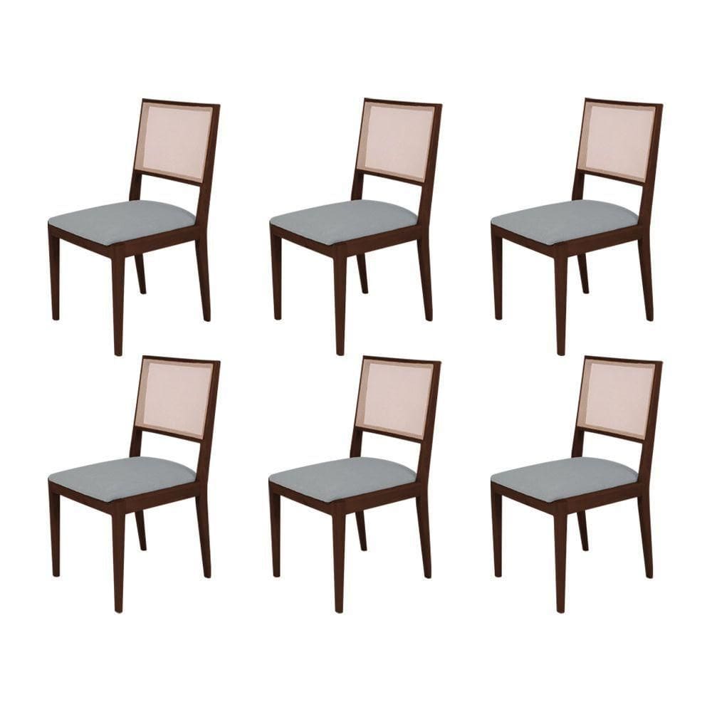 Conjunto Com 6 Cadeiras De Jantar Suellen Em Madeira E Mdf Castanho Linho Cinza
