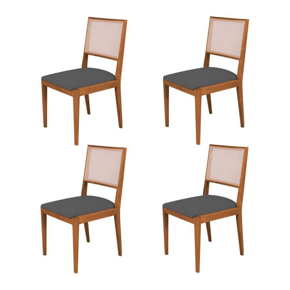 Kit 4 Cadeiras De Jantar Suellen Em Madeira E Mdf Cerejeira Linho Cinza Grafite