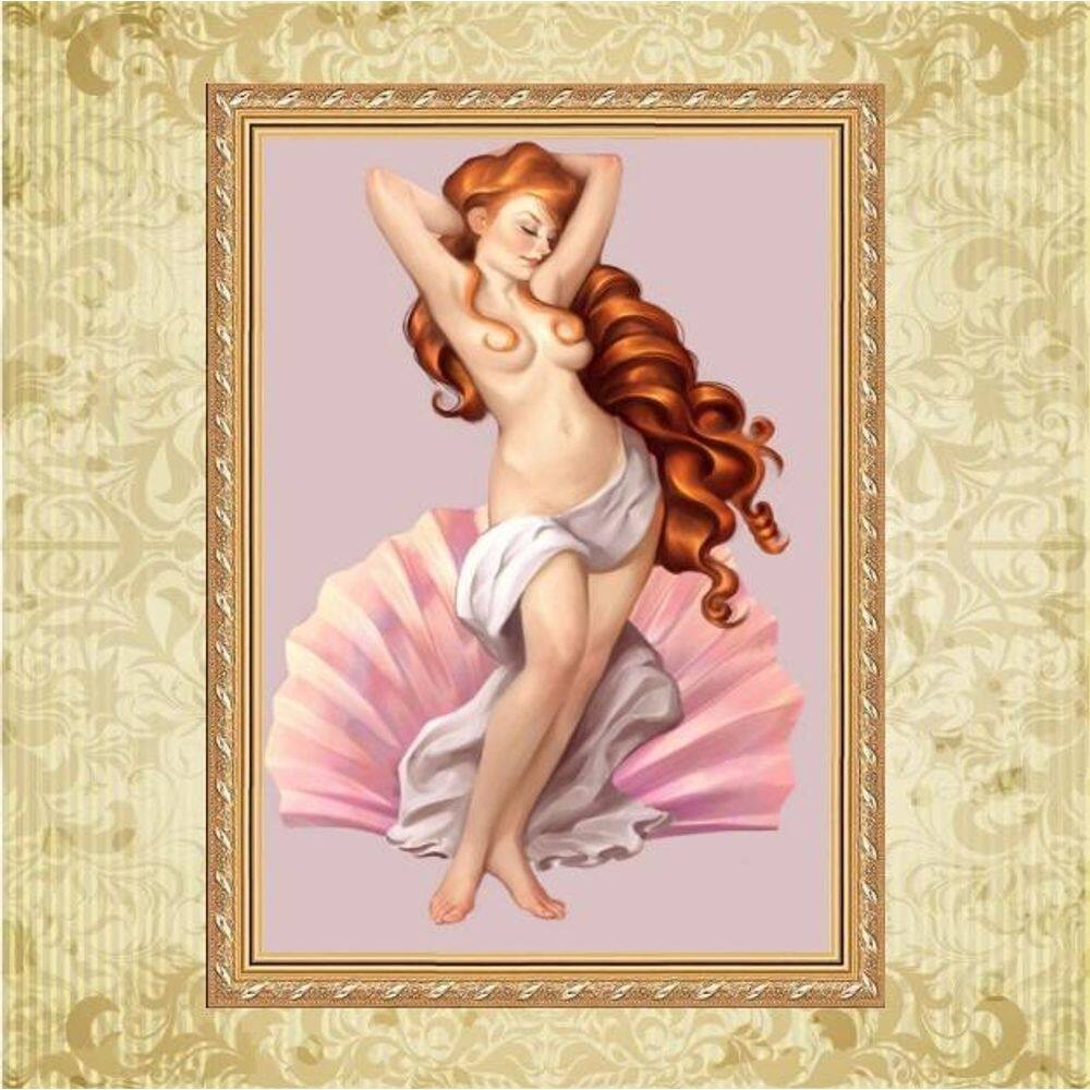 Quadro Moldura Dourada Deusa Afrodite Rosa 24X18Cm