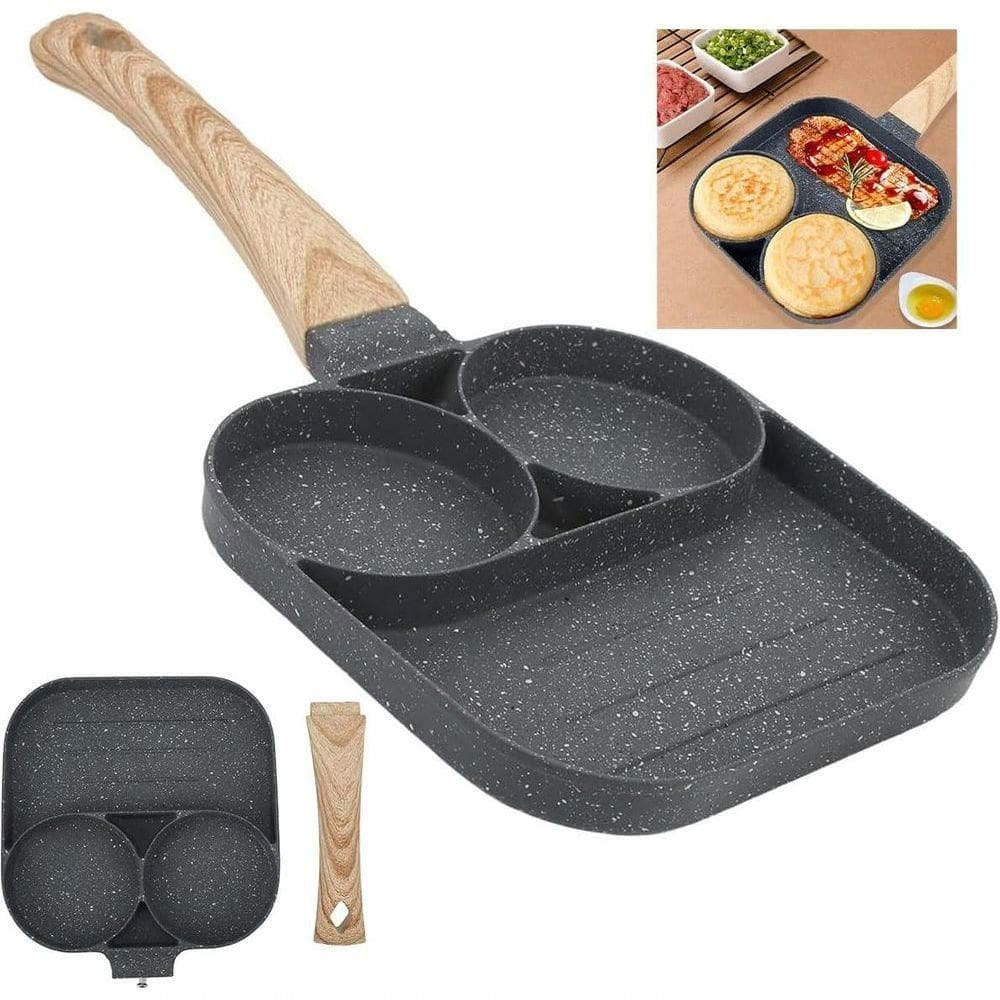 Frigideira 3 Em 1 Antiaderente P- Ovo, Bacon, Hambúrguer, Omelete E Panqueca Multifuncional