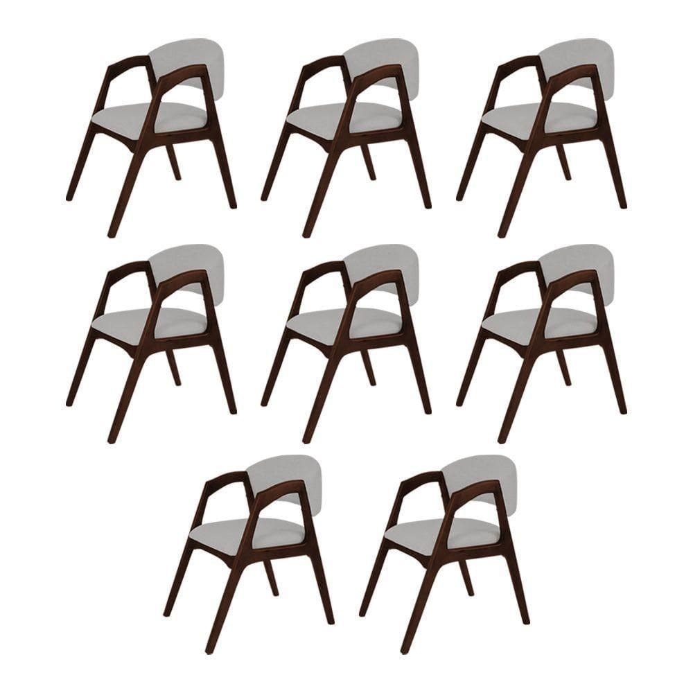 Conjunto Com 8 Cadeiras De Jantar Gabriela Em Madeira E Mdf Castanho Linho Cinza Prata