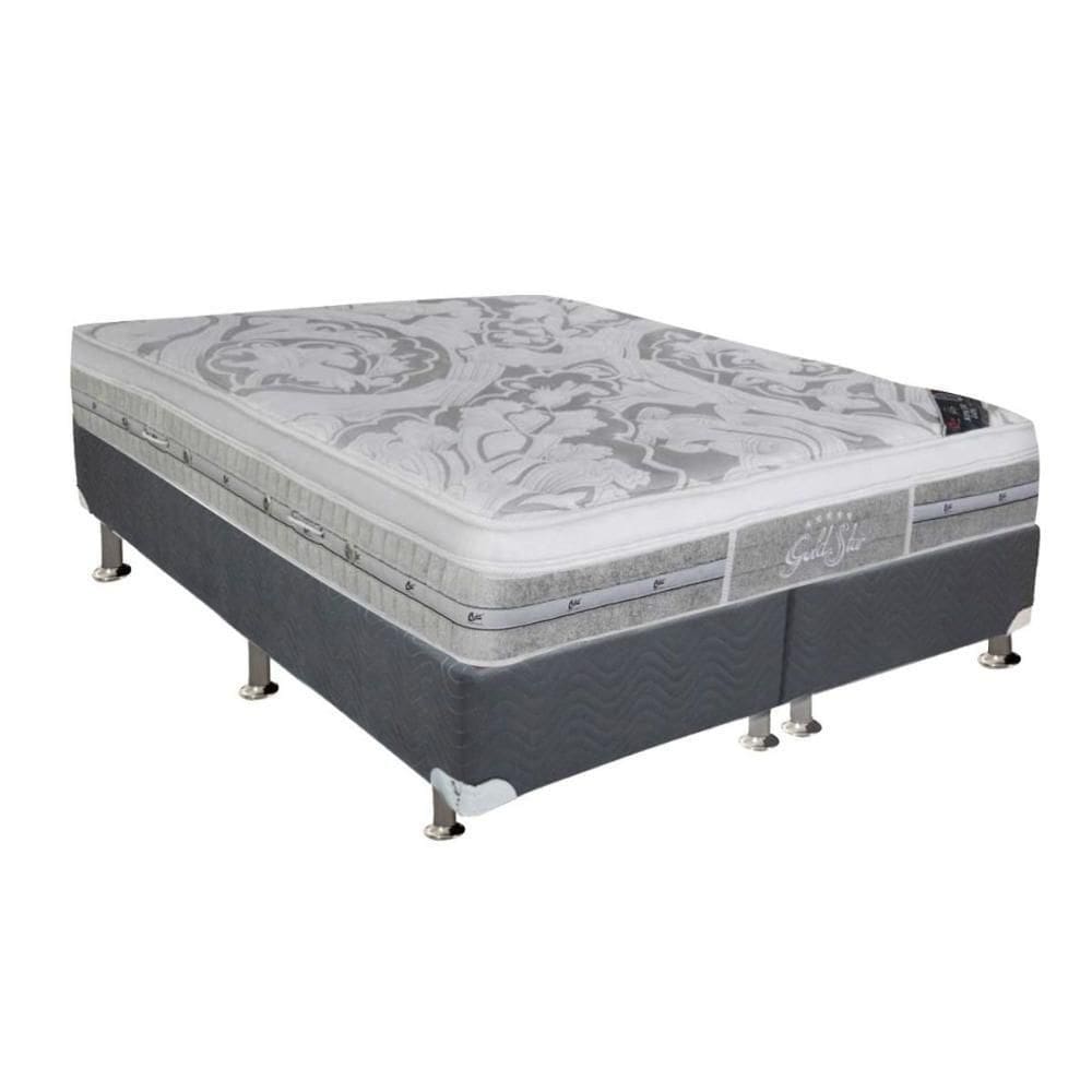 Cama Box Queen: Colchão Molas Ensacadas Castor Super Luxo Látex Push + Base Crc Suede Gray (158x198)
