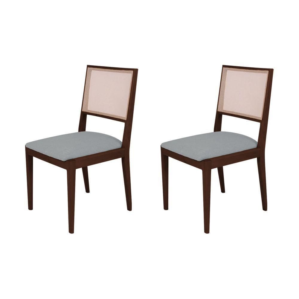 Conjunto Com 2 Cadeiras De Jantar Estofada Suellen Castanho Linho Cinza