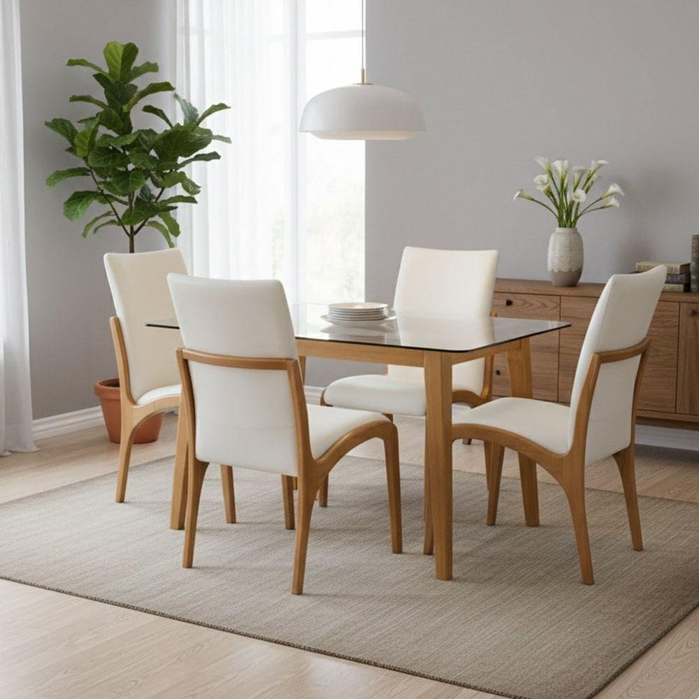 Kit 4 Cadeira Aura Estofada Estrutura Em Madeira Maciça Courino Branco Conforto Para Sala De Jantar Mobília Decor