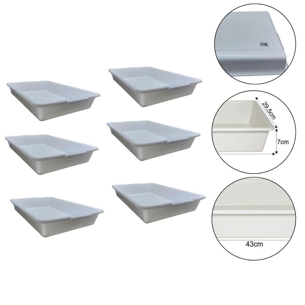 Kit 6 Bandeja Plástica Retangular 7 Lts Multiuso Organização