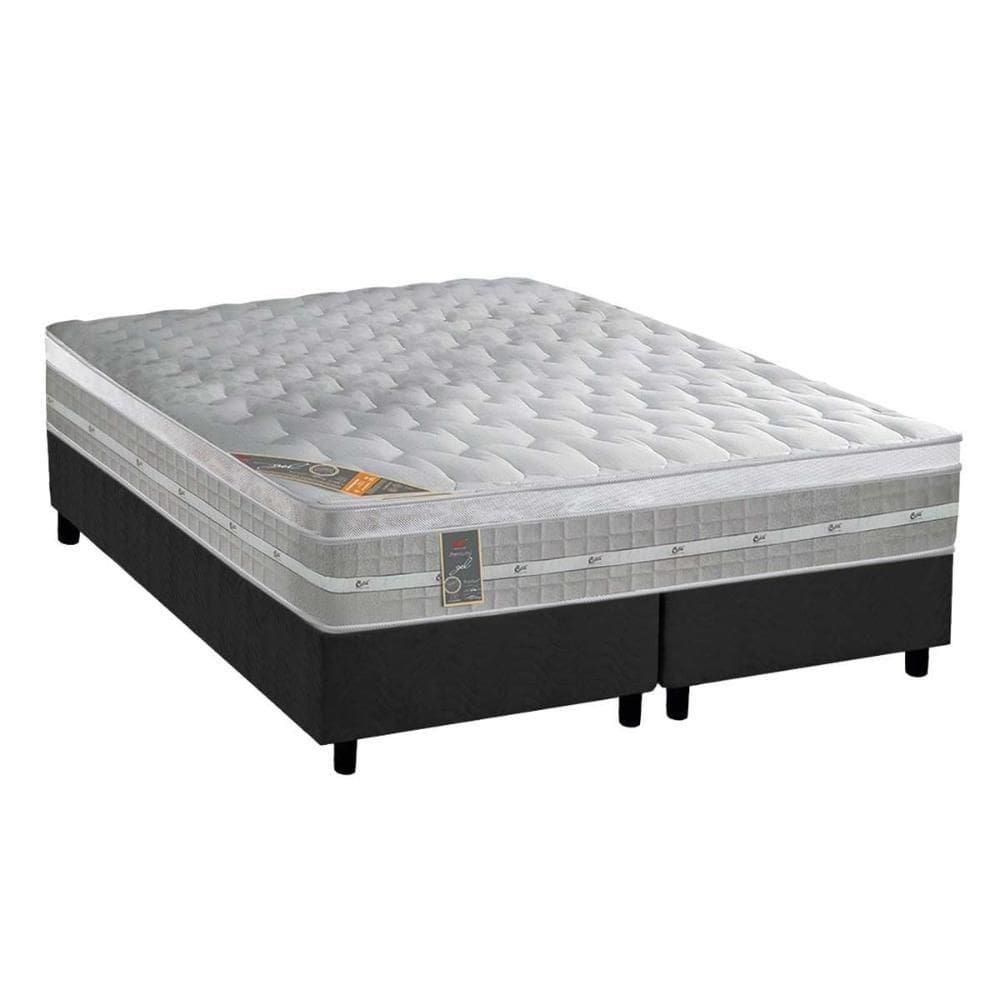 Cama Box Queen: Colchão Molas Ensacadas Castor Premium Gel + Base Crc Suede Gray (158x198)