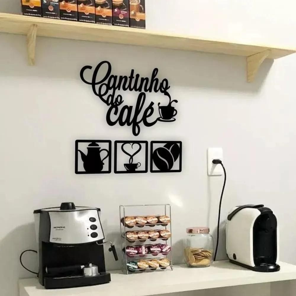 3X Kit Cantinho Do Café Com 4 Peças Decoração Cozinha Mdf 3M