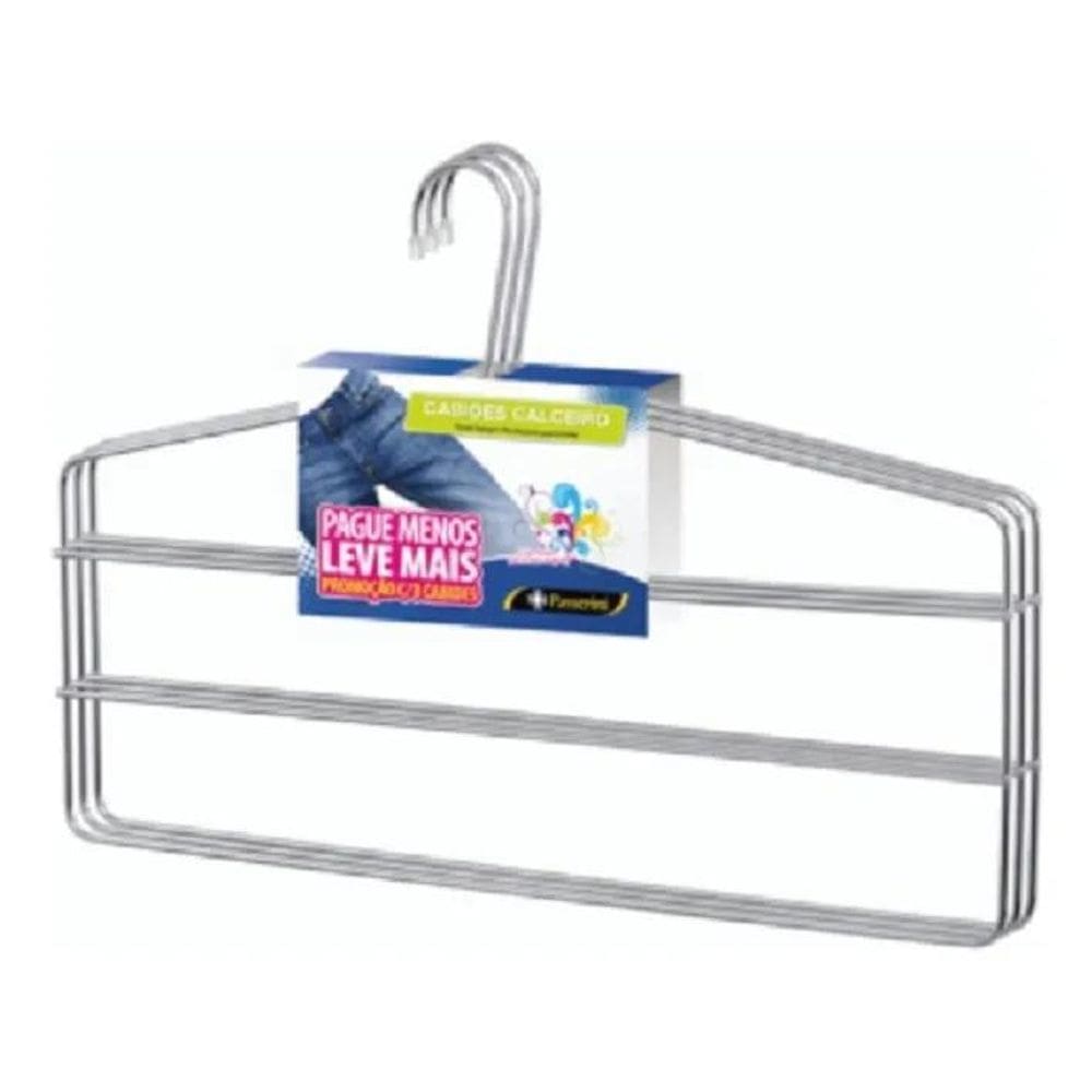 3X Kit Com 3 Cabides Para Calças Organizador Cromado Passeri