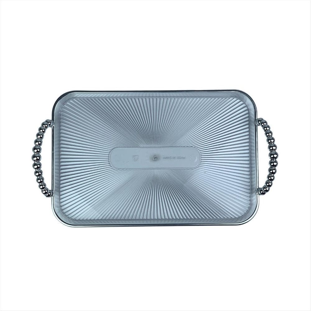 Bandeja Alça Prateada Detalhada Retangular Decorativa Bebida