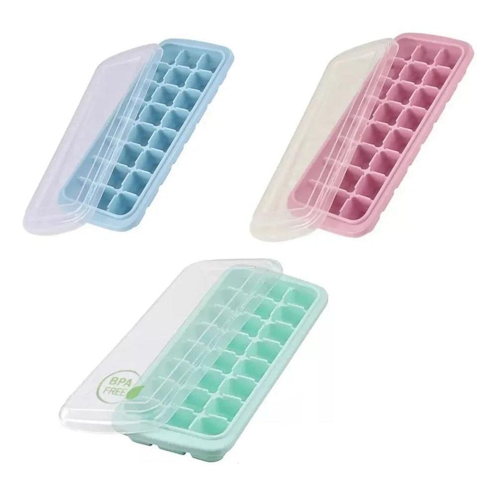 2X Kit 3 Formas De Gelo 24 Cubos Silicone Com Tampa Livre De