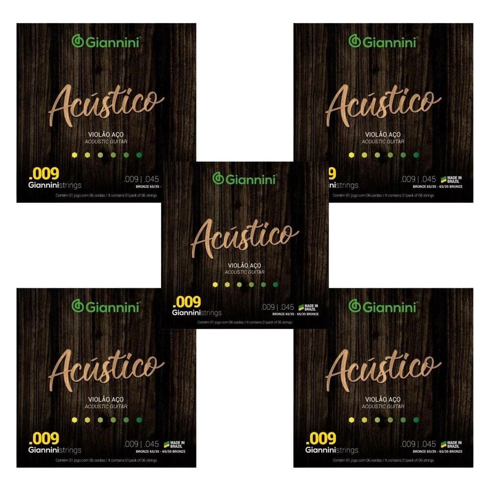 Kit 5 Encordoamento Violão Aço Giannini Acústico .009 Geswal