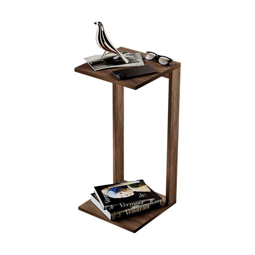 Mesa De Cabeceira Pequena 30x30x65cm Nogal Quarto Sala