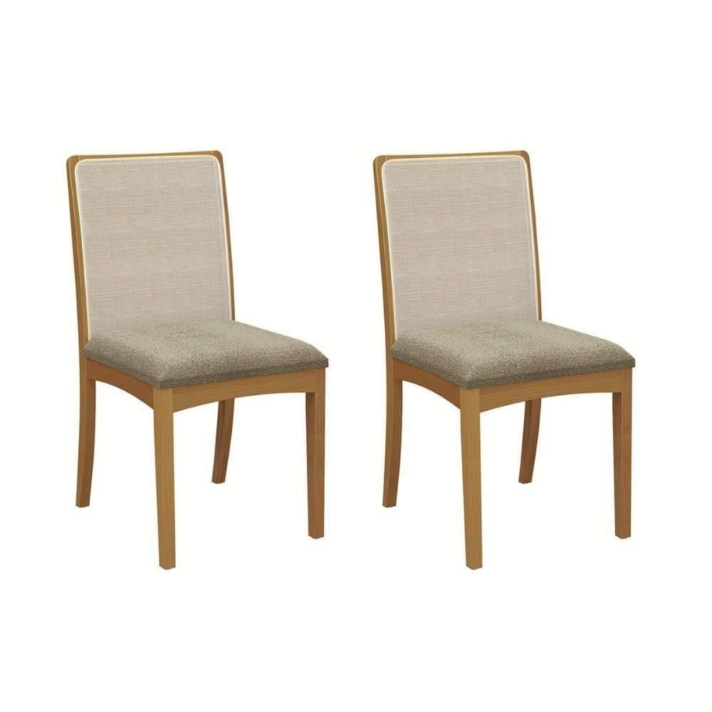 Kit 2 Cadeiras De Cozinha Lara 2cmm009ca Premium Madeira Maciça 2 Un Carvalho-boucle Bege Fendi-tela Bege - Kappesberg