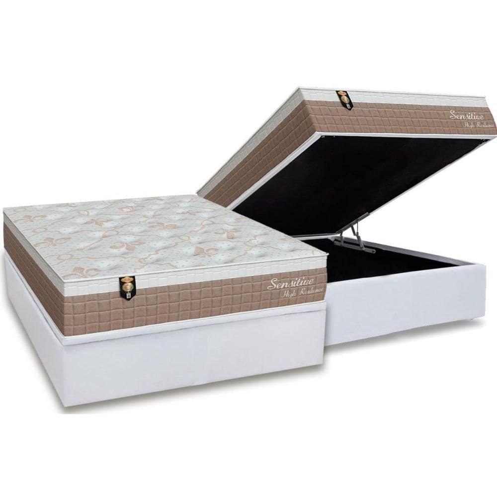 Cama Box Baú Casal: Colchão Molas Ensacadas Orthoflex Sensitive + Base Crc Courano White (138x188)