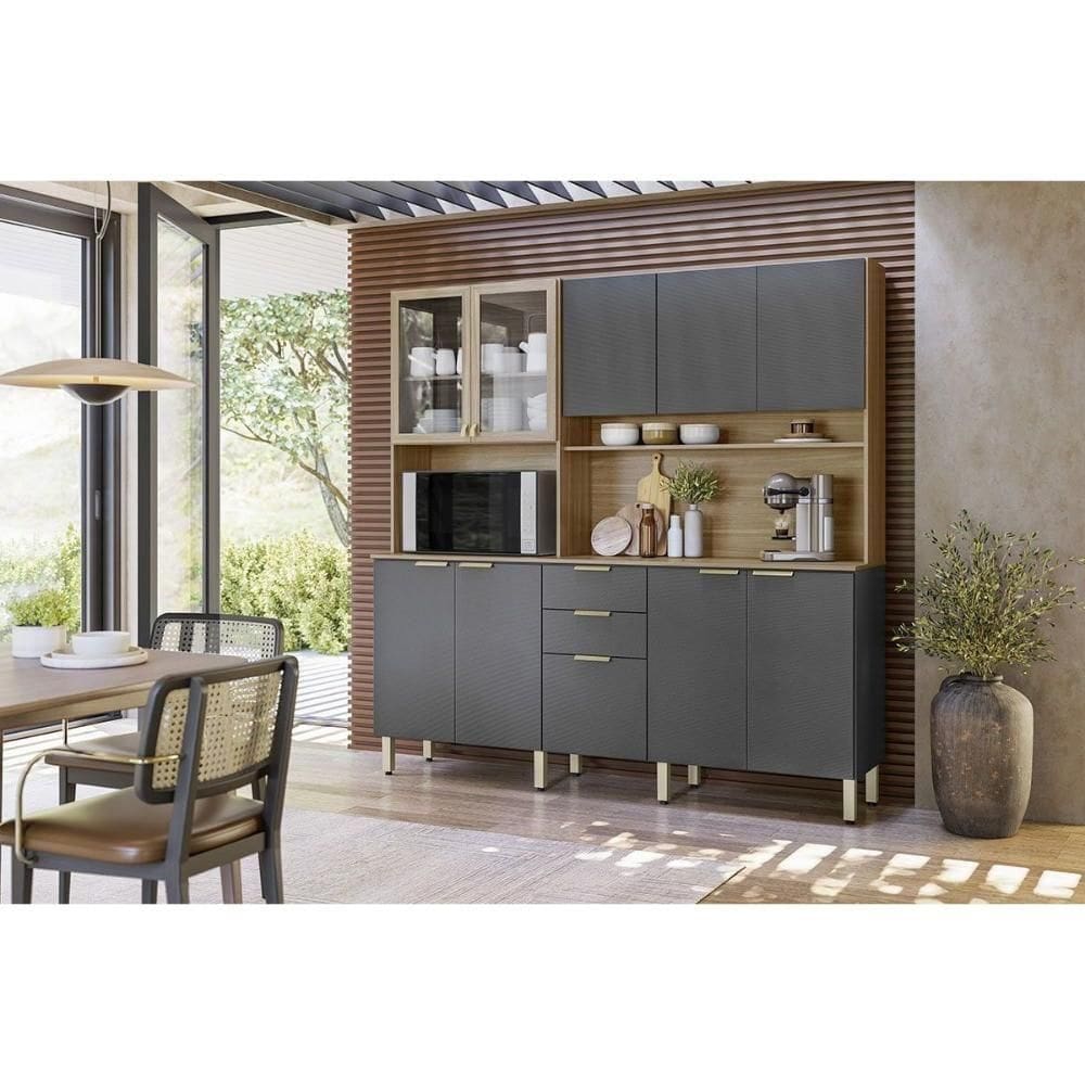 Kit De Cozinha Compacta Amora C- 10 Portas E 2 Gavetas 198cm Amendola-grafito Prime Tx - Demóbile