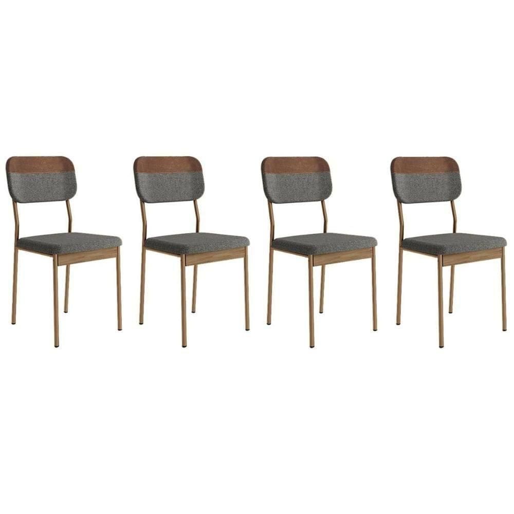Kit 4 Cadeiras De Cozinha Valle 1755 Aço 4 Uni Rose-linho Grafite-courano Caramelo-freijo - Carraro