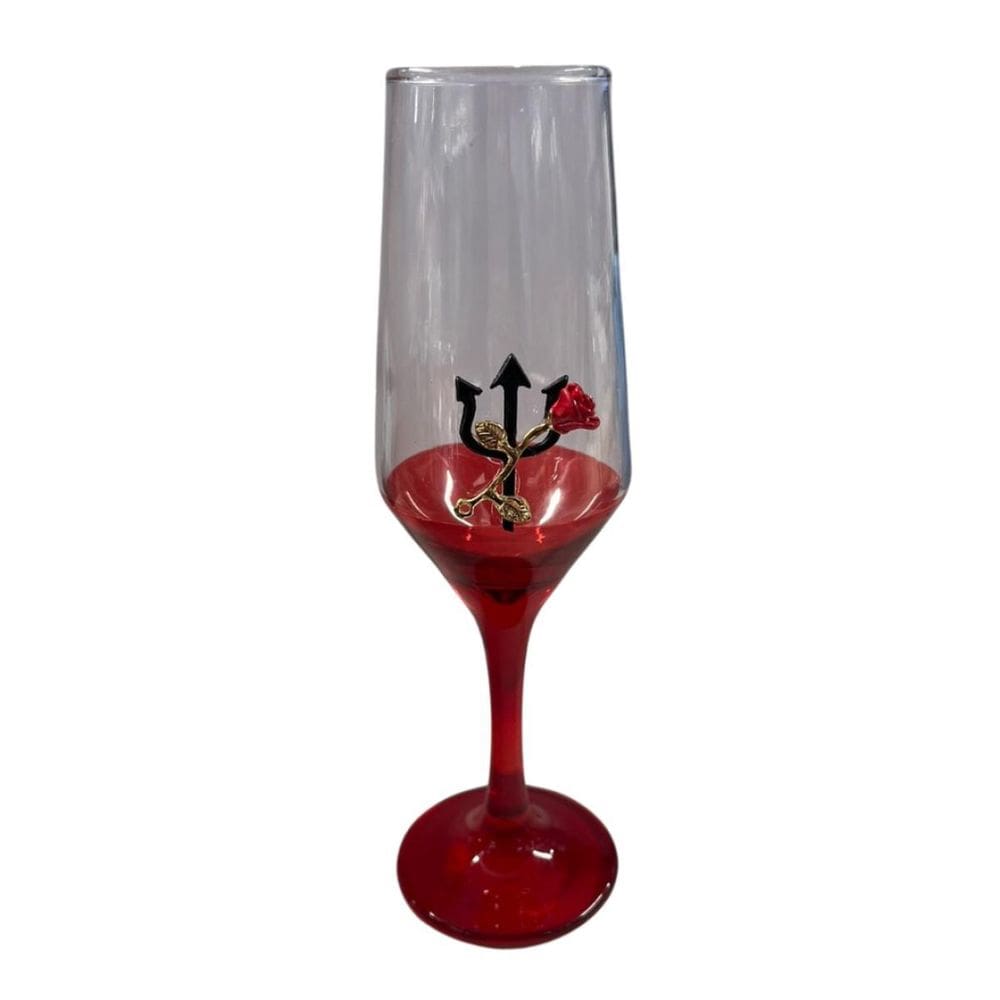 Taça Pomba Gira Flor Tridente Champagne Buffet Vidro 186Ml