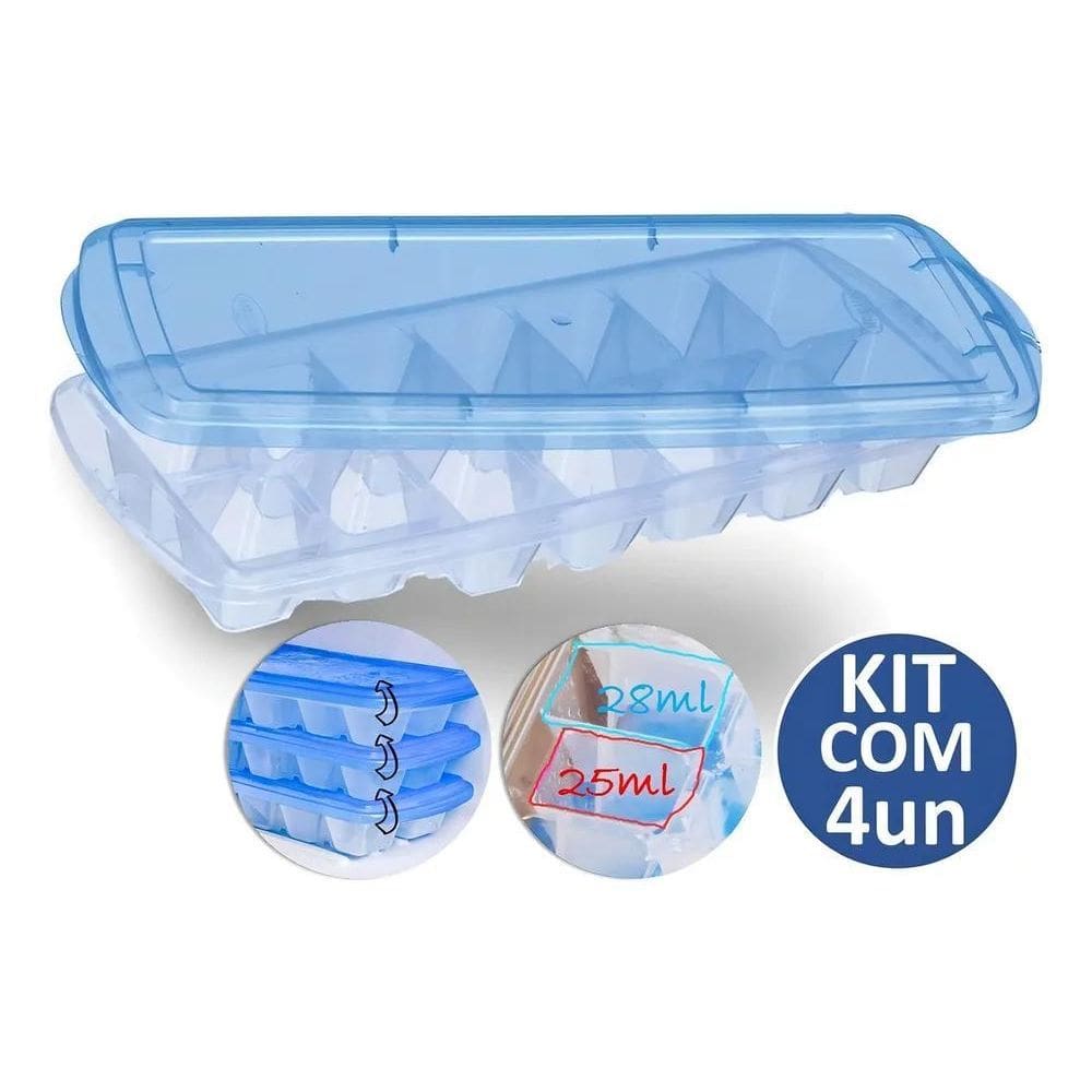 Kit 4 Formas De Gelo Com Tampa Livre De Bpa Empilhavel Cor A