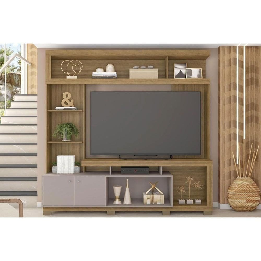 Estante P- Sala Até 70 Pol Formosa C- Nicho E Pés 210x207cm Lamina -cacao - Caemmun