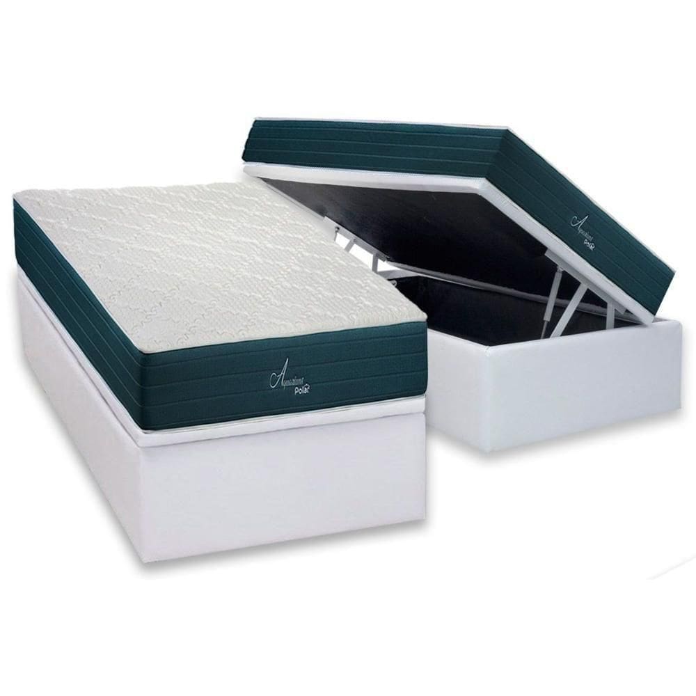 Conjunto Box Baú Solteiro: Colchão Molas Ensacadas Aquariuns + Base Crc Courano White (88x188)