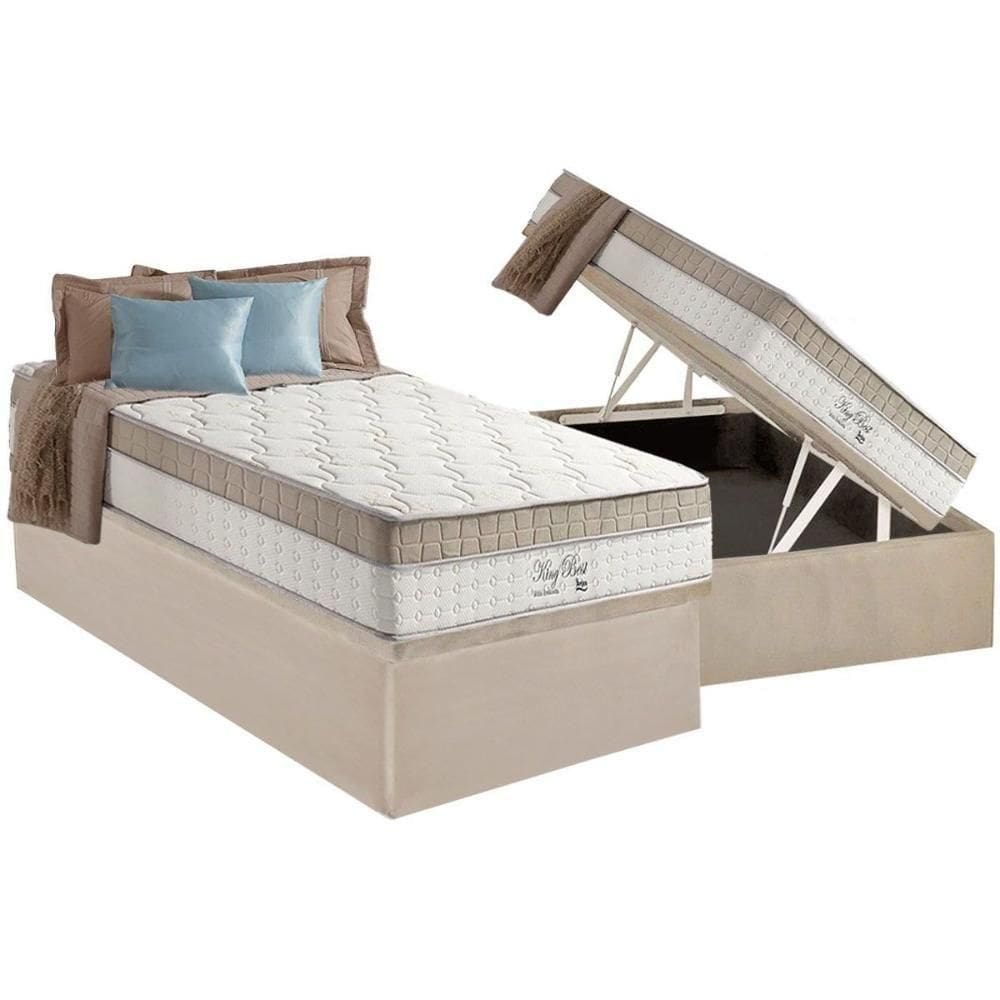 Cama Box Baú Solteiro: Colchão Molas Ensacadas D Angelis King Best Clean + Base Crc Suede Clean (88x188)