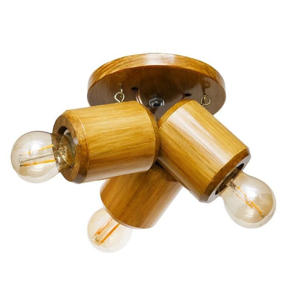 Iluminação Pendente Spot Em Madeira 3 Lâmpadas Teto Baixo