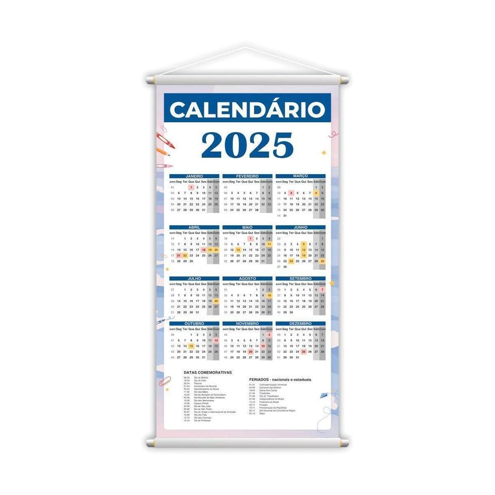 Calendário 2025 Banner Pedagógico Lona 80X50Cm