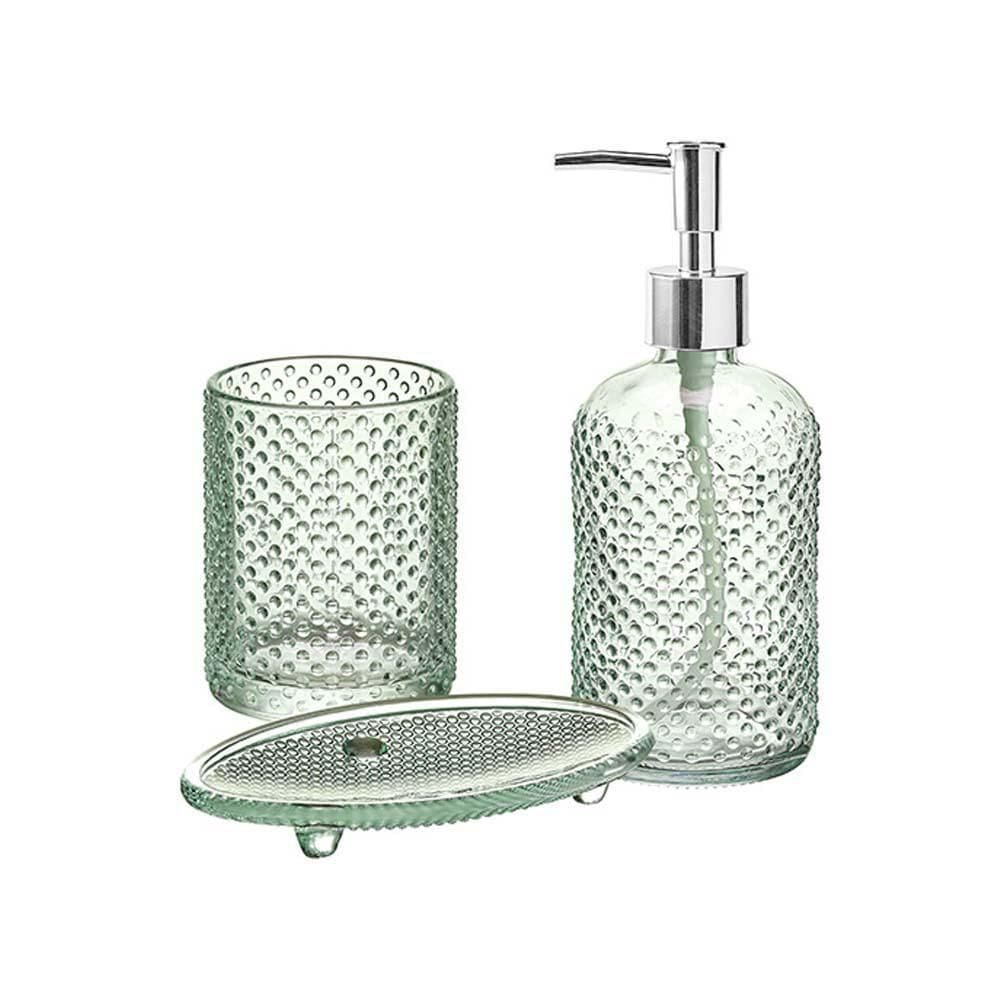 Jogo Para Banheiro Verde Dispenser Saboneteira E Copo 3 Pçs