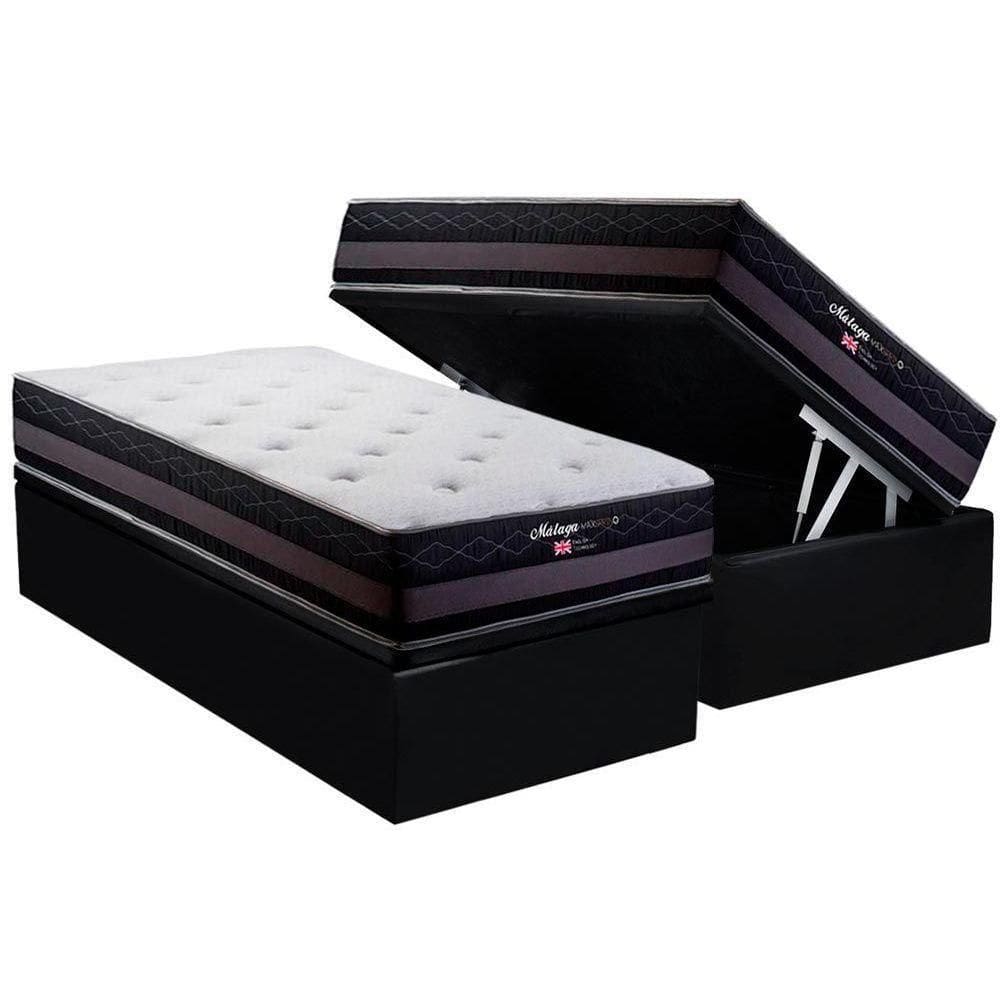 Cama Box Baú Solteiro: Colchão Molas Ensacadas Herval Maxspring Málaga + Base Crc Suede Black (88x188)