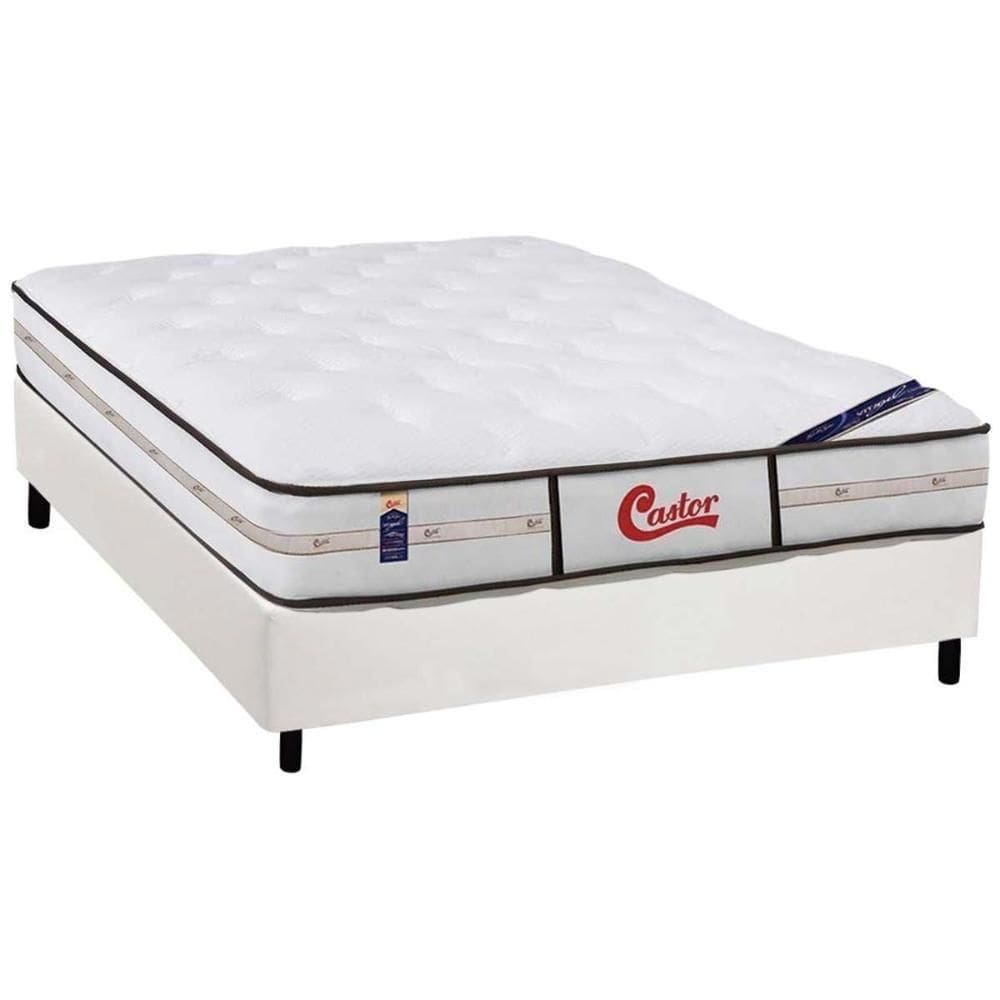 Cama Box King: Colchão Molas Ensacadas Castor Gold Star Vitagel Class + Base Crc Courano White (193x203)