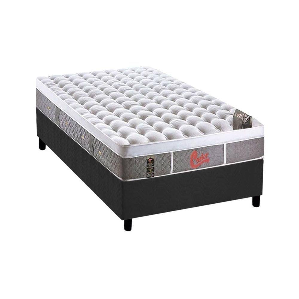 Cama Box Solteiro: Colchão Molas Ensacadas Castor Light Oxygen New Plush + Base Crc Suede Gray (88x188)