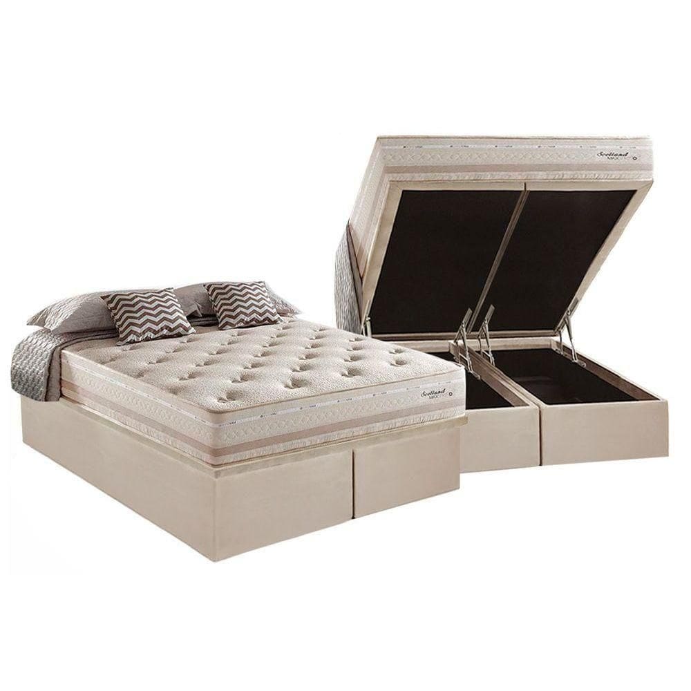 Cama Box Baú King: Colchão Molas Ensacadas Herval Maxspring Scotland + Base Crc Suede Clean (193x203)