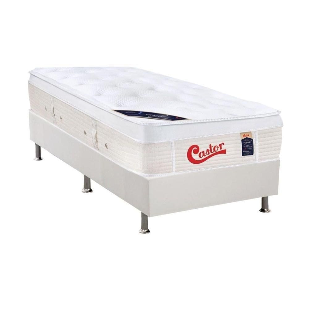 Cama Box Solteiro: Colchão Molas Ensacadas Castor Gold Star Vitagel + Base Crc Courano White (88x188)