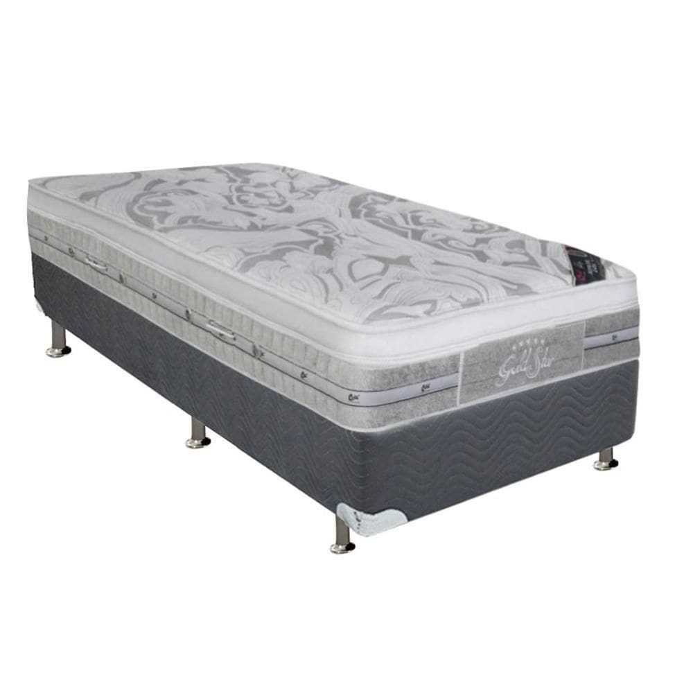 Cama Box Solteiro: Colchão Molas Ensacadas Castor Super Luxo Látex Push + Base Crc Suede Gray (88x188)