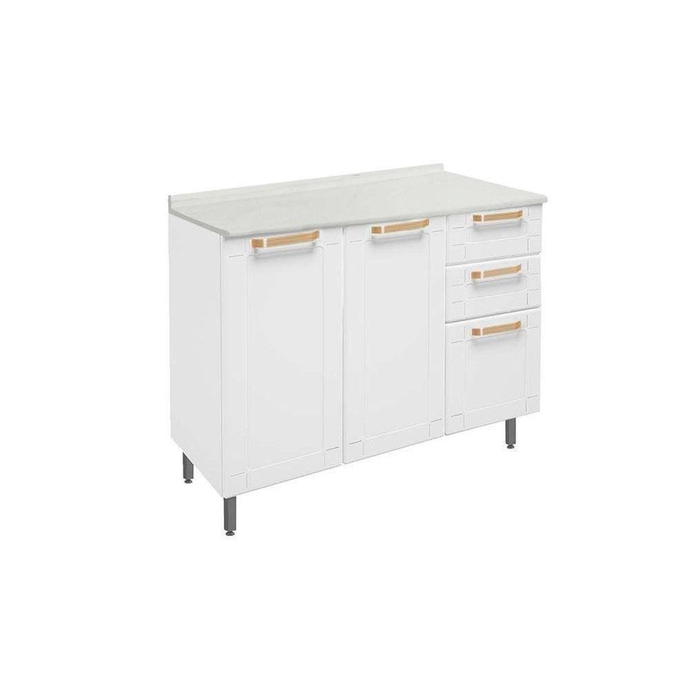 Balcão De Cozinha Modulado C- Tampo Colors 6114 C- 3 Portas E 2 Gavetas 105cm Branco - Bertolini