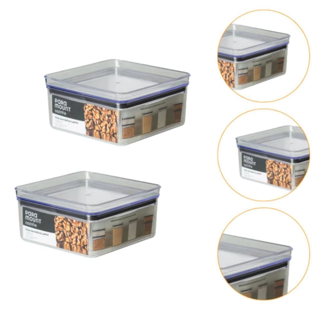 Kit 2 Pote Para Alimentos Tampa Hermética Lumini 1.060Ml