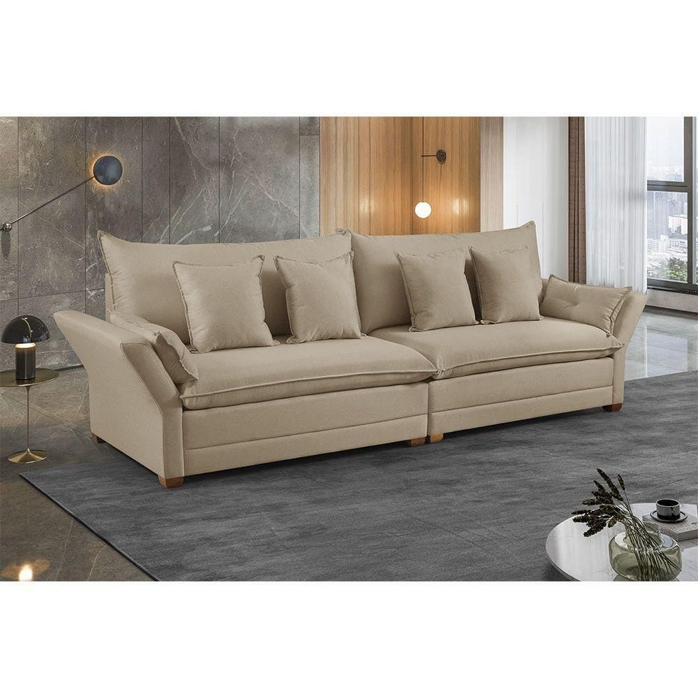 Sofá Fixo 6 Lugares M-198 2,90m Estofados Martins Linho Bege Mesclado