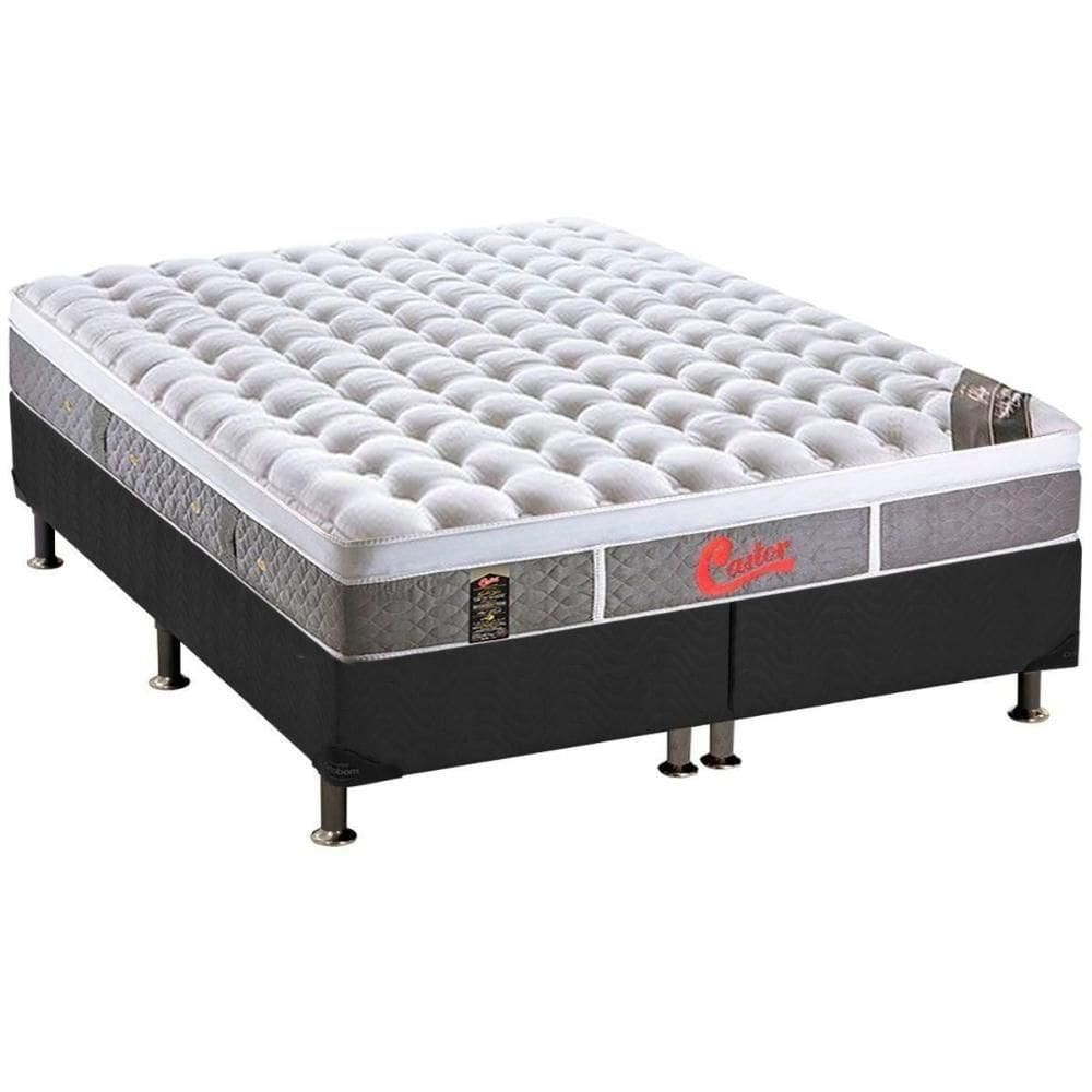 Cama Box Queen: Colchão Molas Ensacadas Castor Light Oxygen New Plush + Base Crc Suede Gray (158x198)