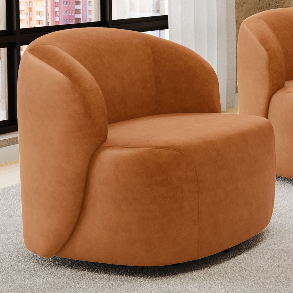 Poltrona Decorativa Orgânica Living Leez Giratória Couríssimo Caramelo - Desk Design