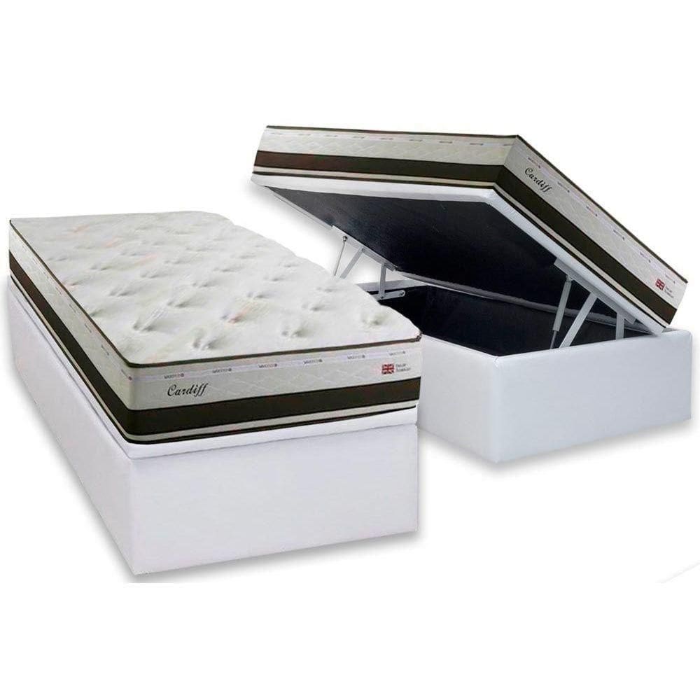 Cama Box Baú Solteiro: Colchão Molas Ensacadas Herval Maxspring Cardiff + Base Crc Courano White (88x188)