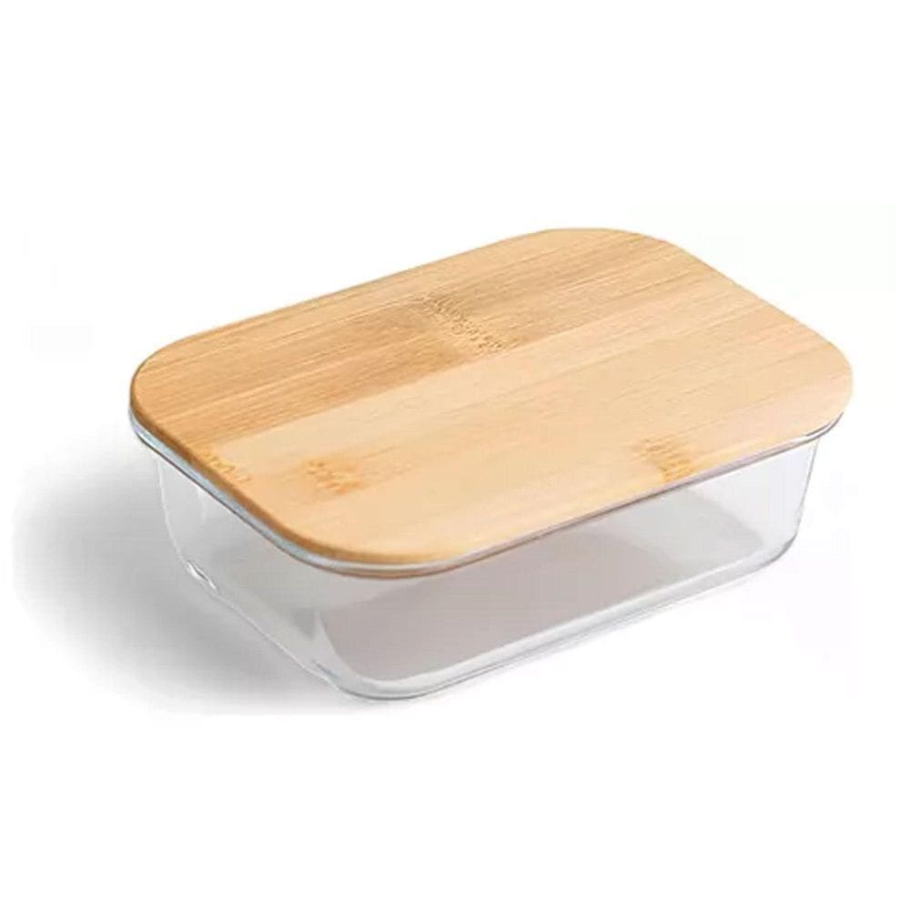 Pote Hermético Vidro Tampa De Bambu 600Ml