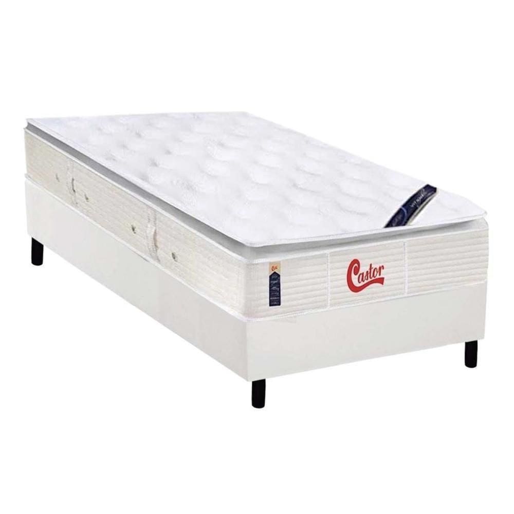 Cama Box Solteiro: Colchão Molas Ensacadas Castor Gold Star Slx Vitagel + Base Crc Courano White (88x188)