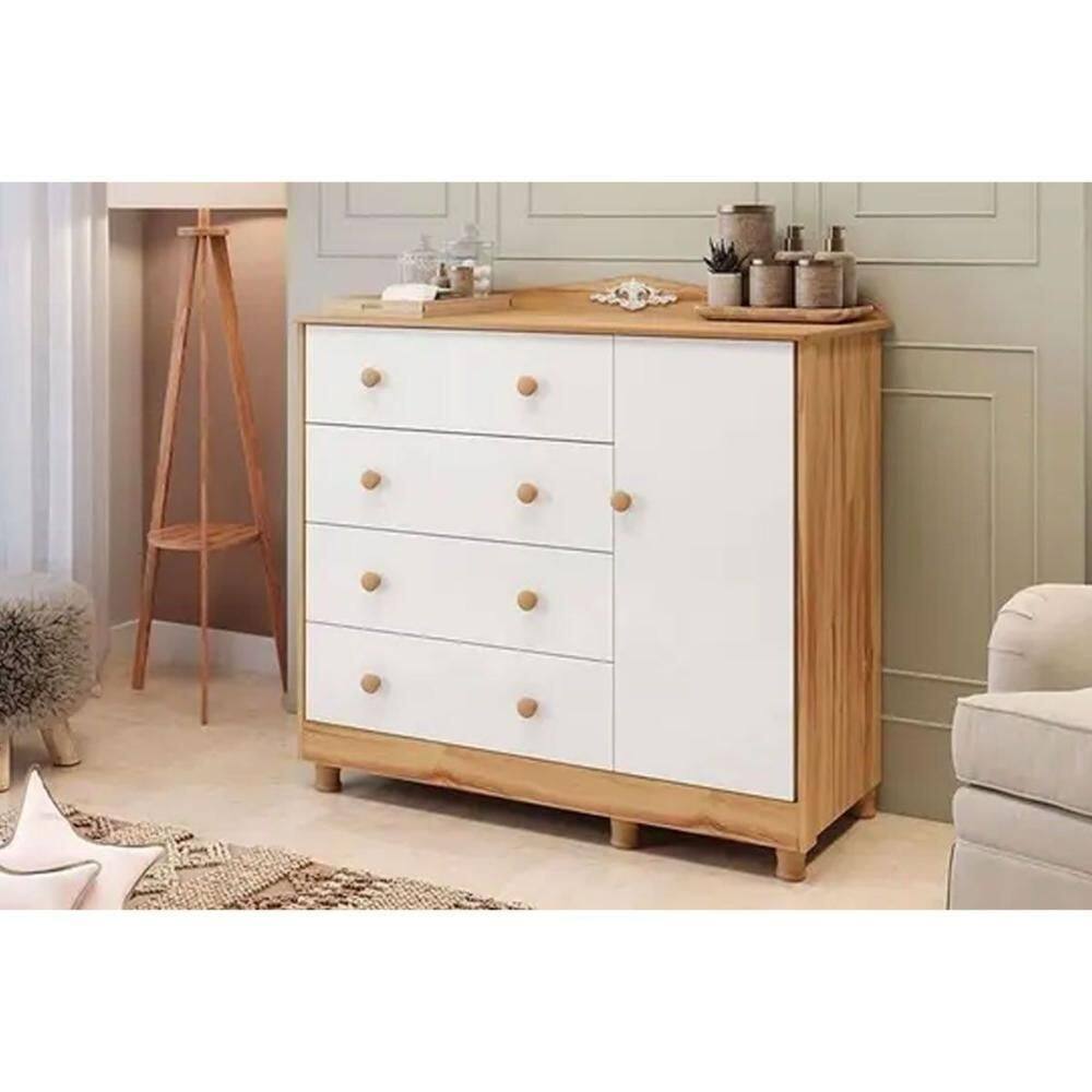 Cômoda Infantil Elô C- 1 Porta E 4 Gavetas Branco-amendoa - Peroba